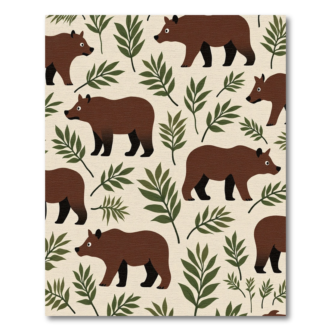 Brown Bear Woodland Botanical Repeating Rug