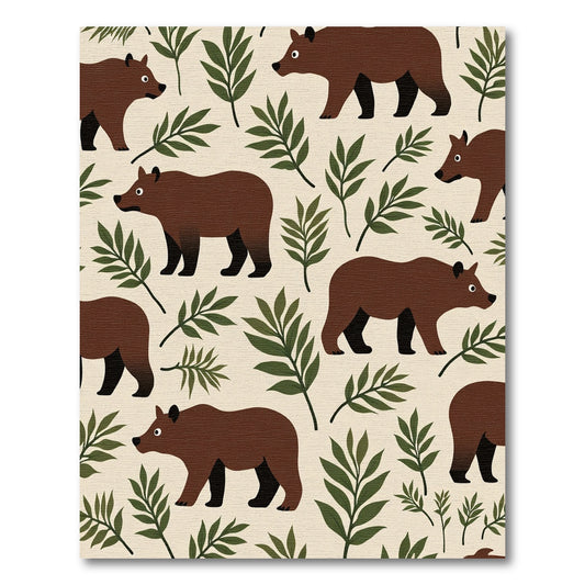 Brown Bear Woodland Botanical Repeating Rug