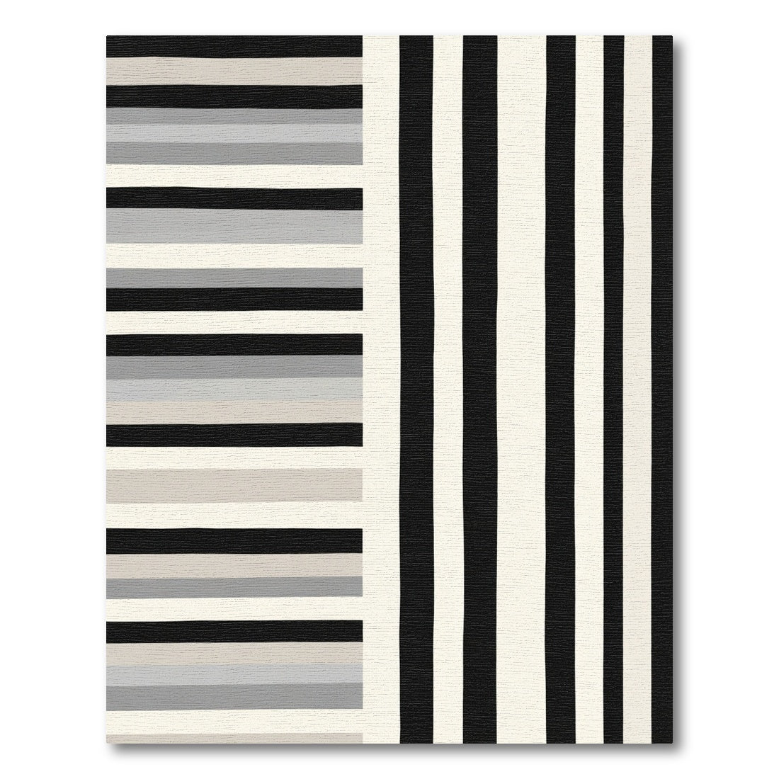 Black White Horizontal Vertical Stripe Rug