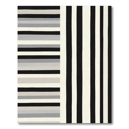 Black White Horizontal Vertical Stripe Rug