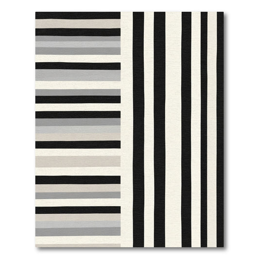 Black White Horizontal Vertical Stripe Rug