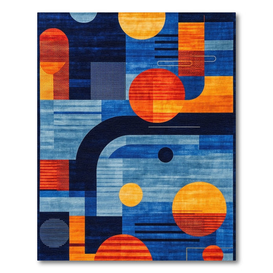 Modern Navy Orange Geometric Circles Rug