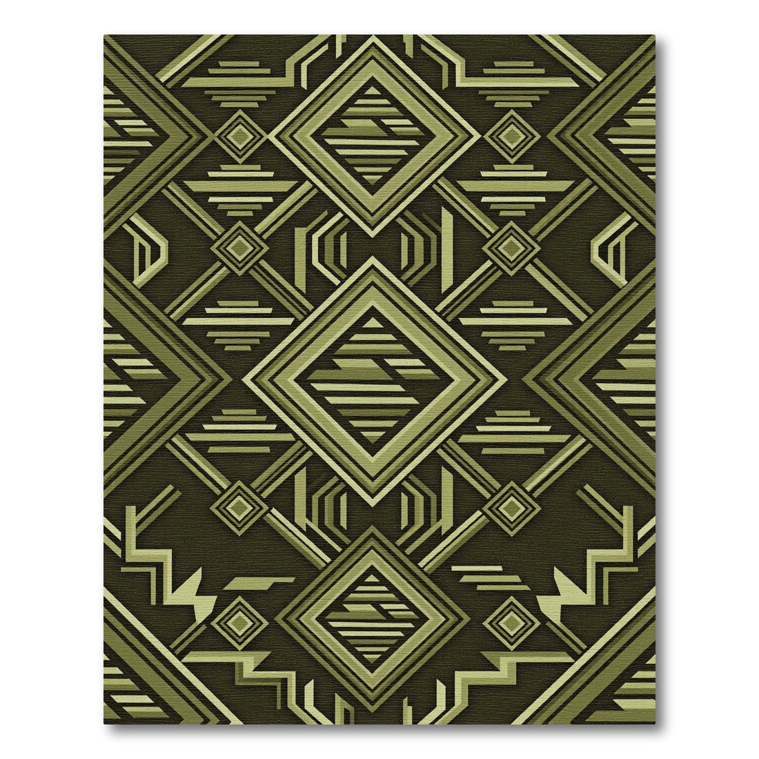 Olive Geometric Art Deco Diamond Rug