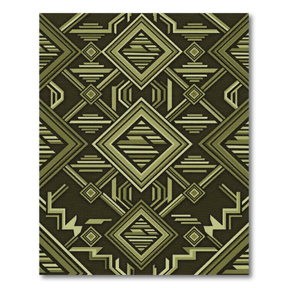 Olive Geometric Art Deco Diamond Rug