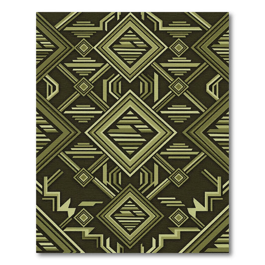 Olive Geometric Art Deco Diamond Rug
