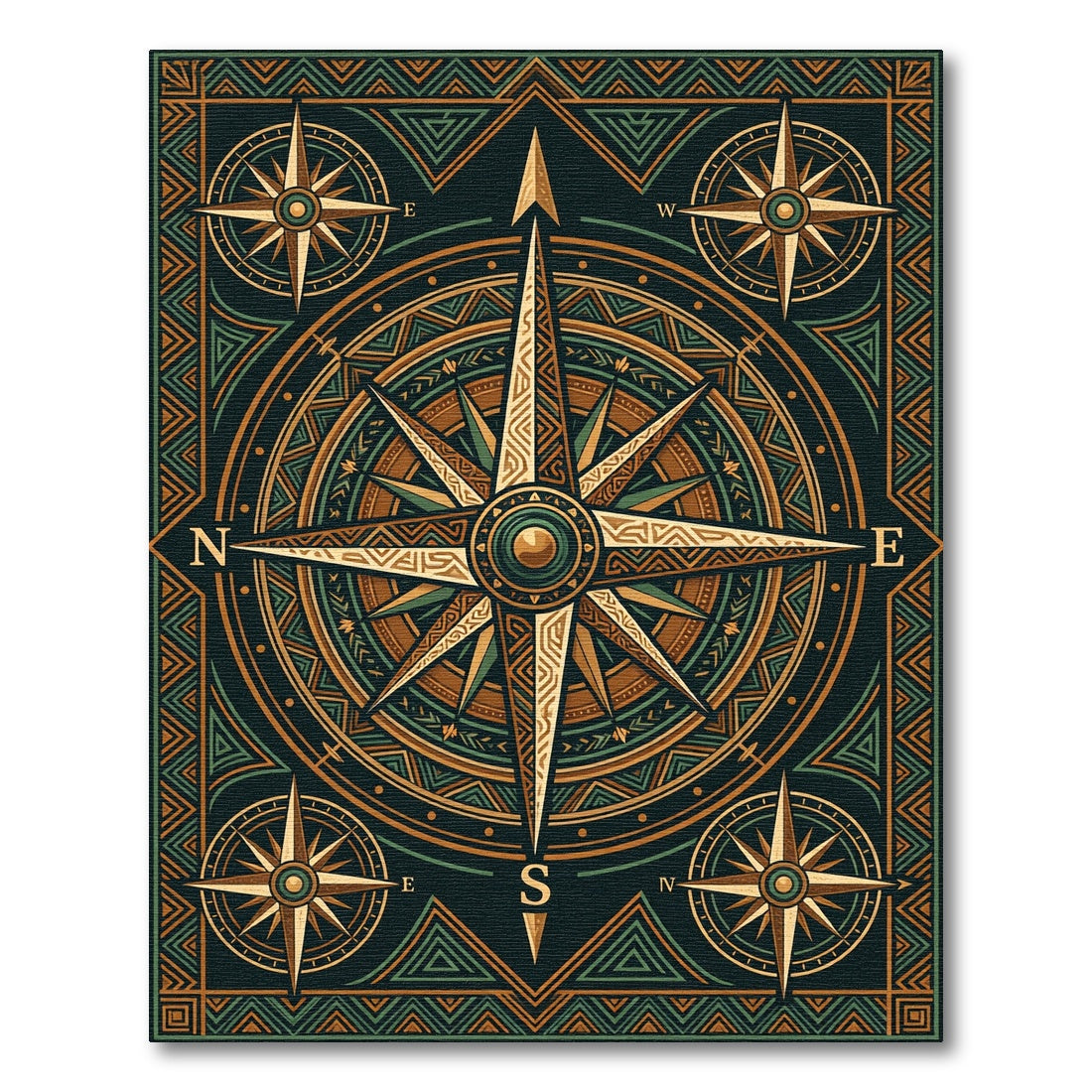 Ornate Compass Rose Earthy Geometric Rug