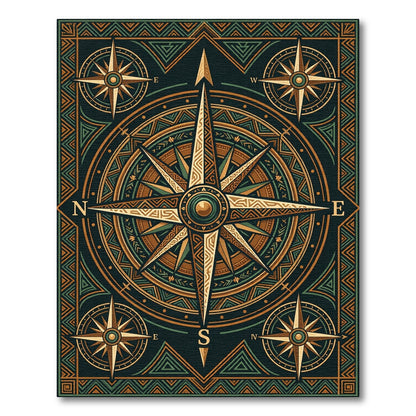 Ornate Compass Rose Earthy Geometric Rug