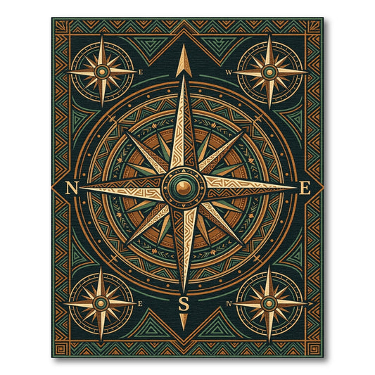 Ornate Compass Rose Earthy Geometric Rug