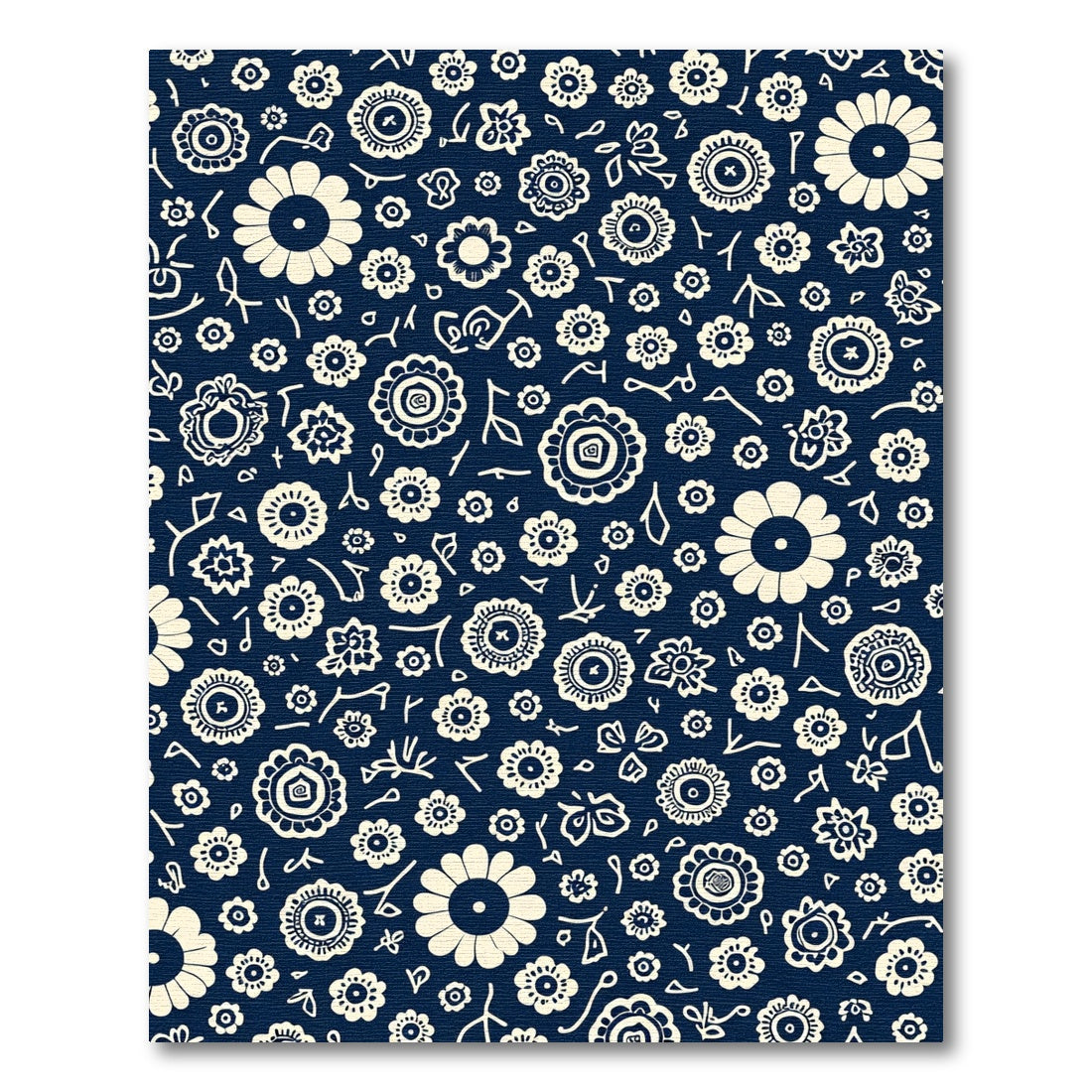 Cream Floral Collage Dark Navy Rug