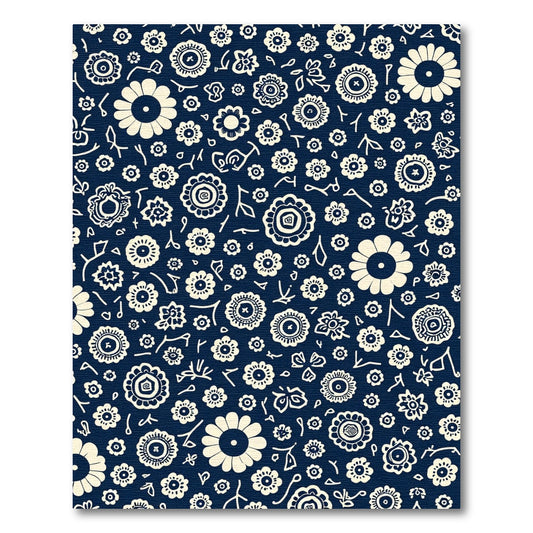 Cream Floral Collage Dark Navy Rug
