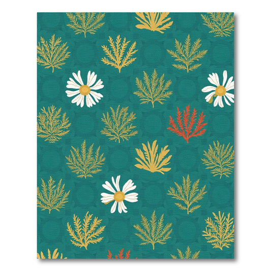 Teal Daisy Fern Garden Rug