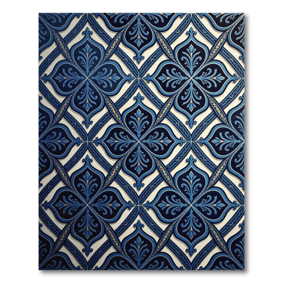 Deep Blue Intricate Lattice Motif Rug