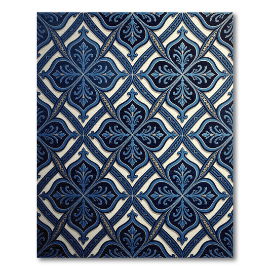 Deep Blue Intricate Lattice Motif Rug