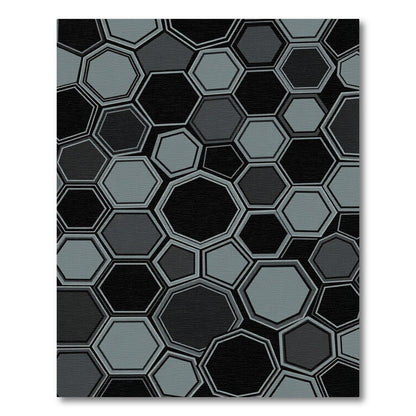 Graphic Geometric Monochrome Hexagon Composition Rug