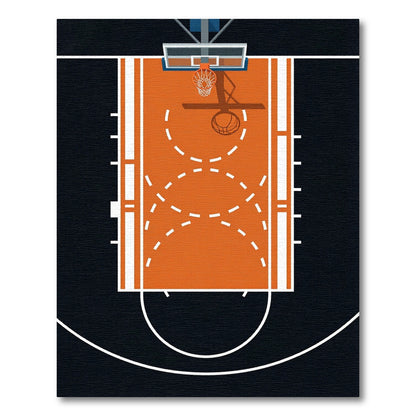 Minimalist Orange Basketball Court Illustration Rug