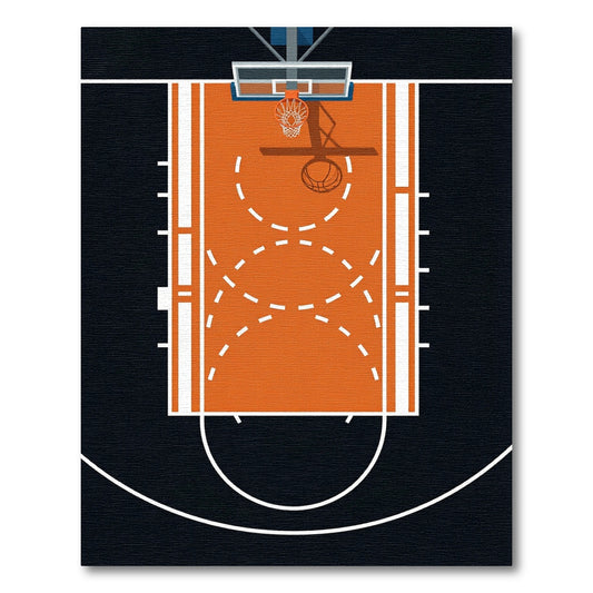 Minimalist Orange Basketball Court Illustration Rug