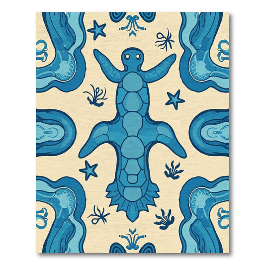 Oceanic Blue Sea Turtle Fauna Rug