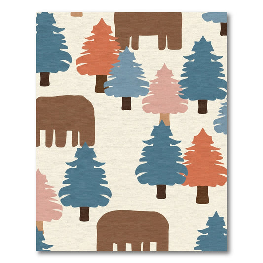 Woodland Trees and Bears Abstract Rug