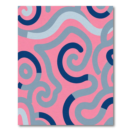 Pink Blue Gray Swirling Curves Rug