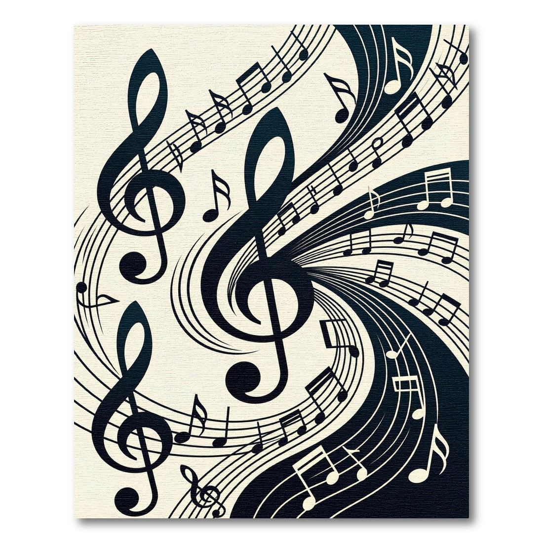 Elegant Black and White Musical Swirls Rug