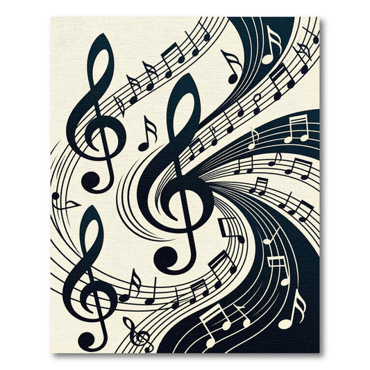 Elegant Black and White Musical Swirls Rug
