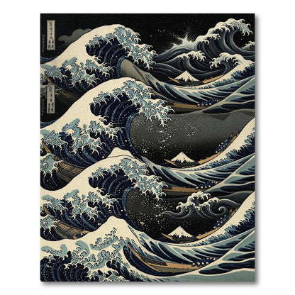 Great Wave Blue White Ocean Scene Rug