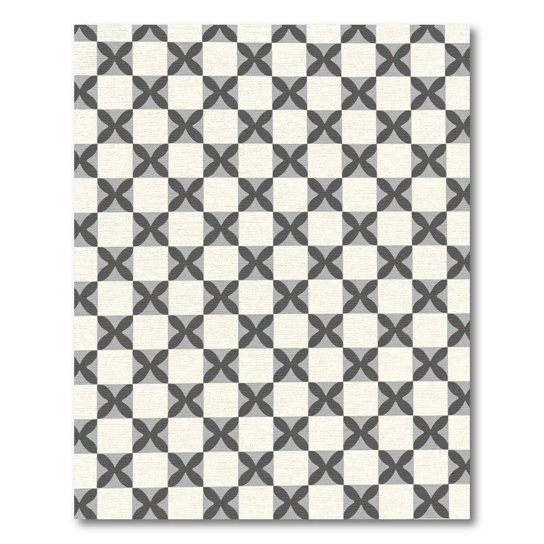 Gray Cream Checkerboard Quatrefoil Rug