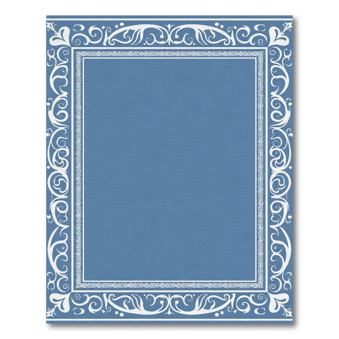 Blue White Scrollwork Celestial Border Rug