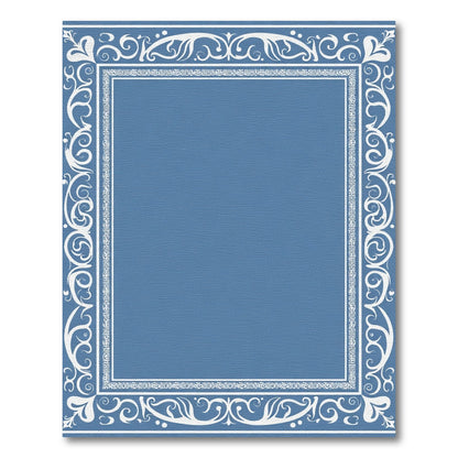 Blue White Scrollwork Celestial Border Rug