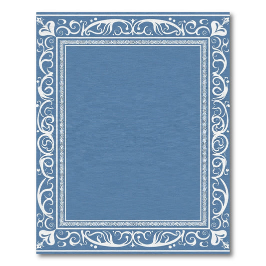Blue White Scrollwork Celestial Border Rug