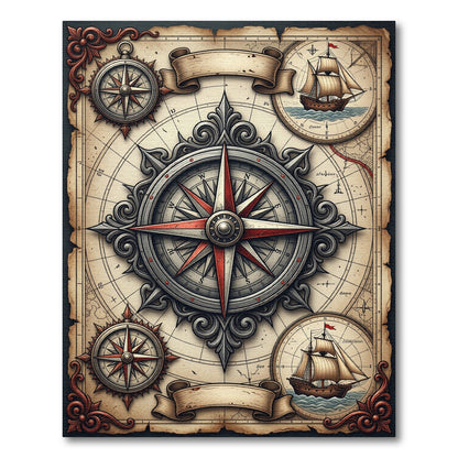Vintage Nautical Compass Antique Map Rug