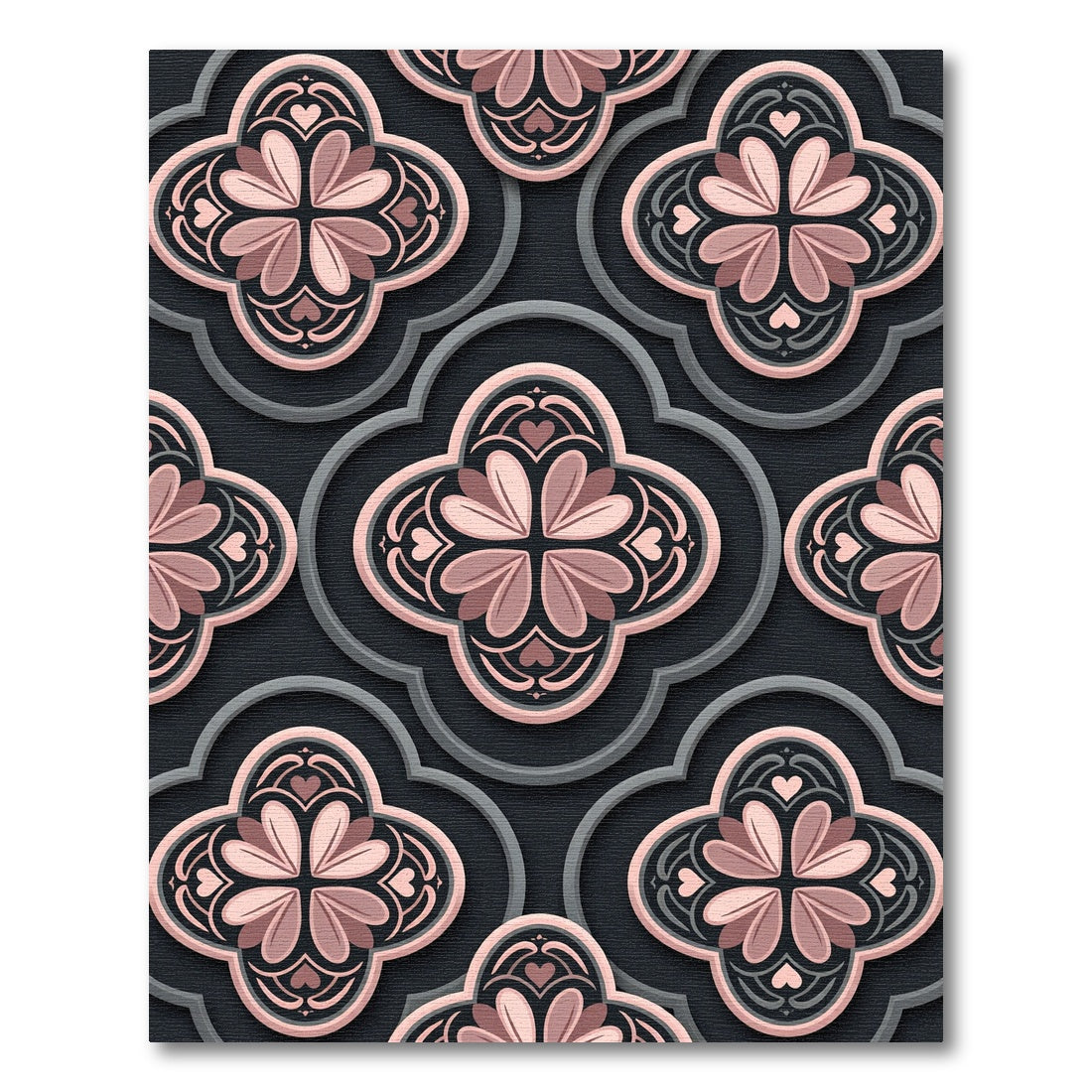 Blush Pink Floral Quatrefoil Medallion Rug