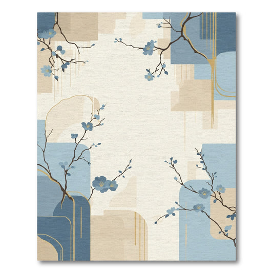 Serene Blue Blossom Abstract Shapes Rug