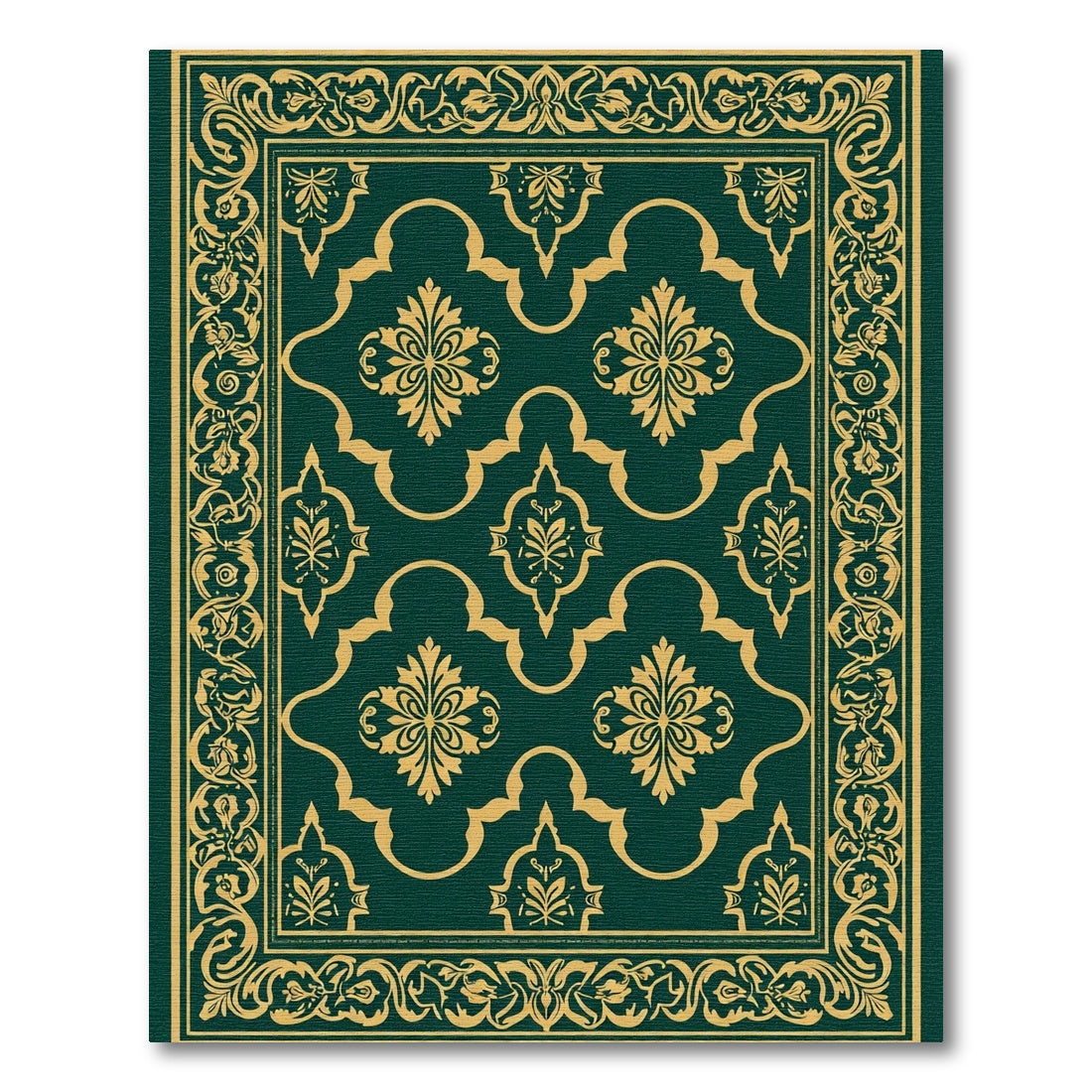 Emerald Gold Damask Floral Frame Rug