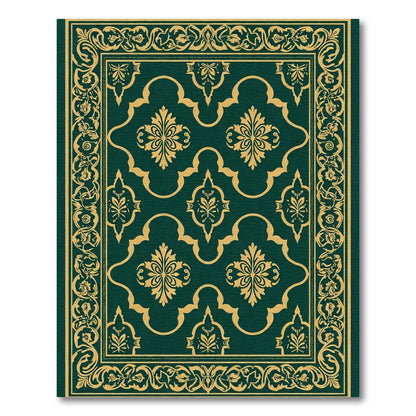 Emerald Gold Damask Floral Frame Rug