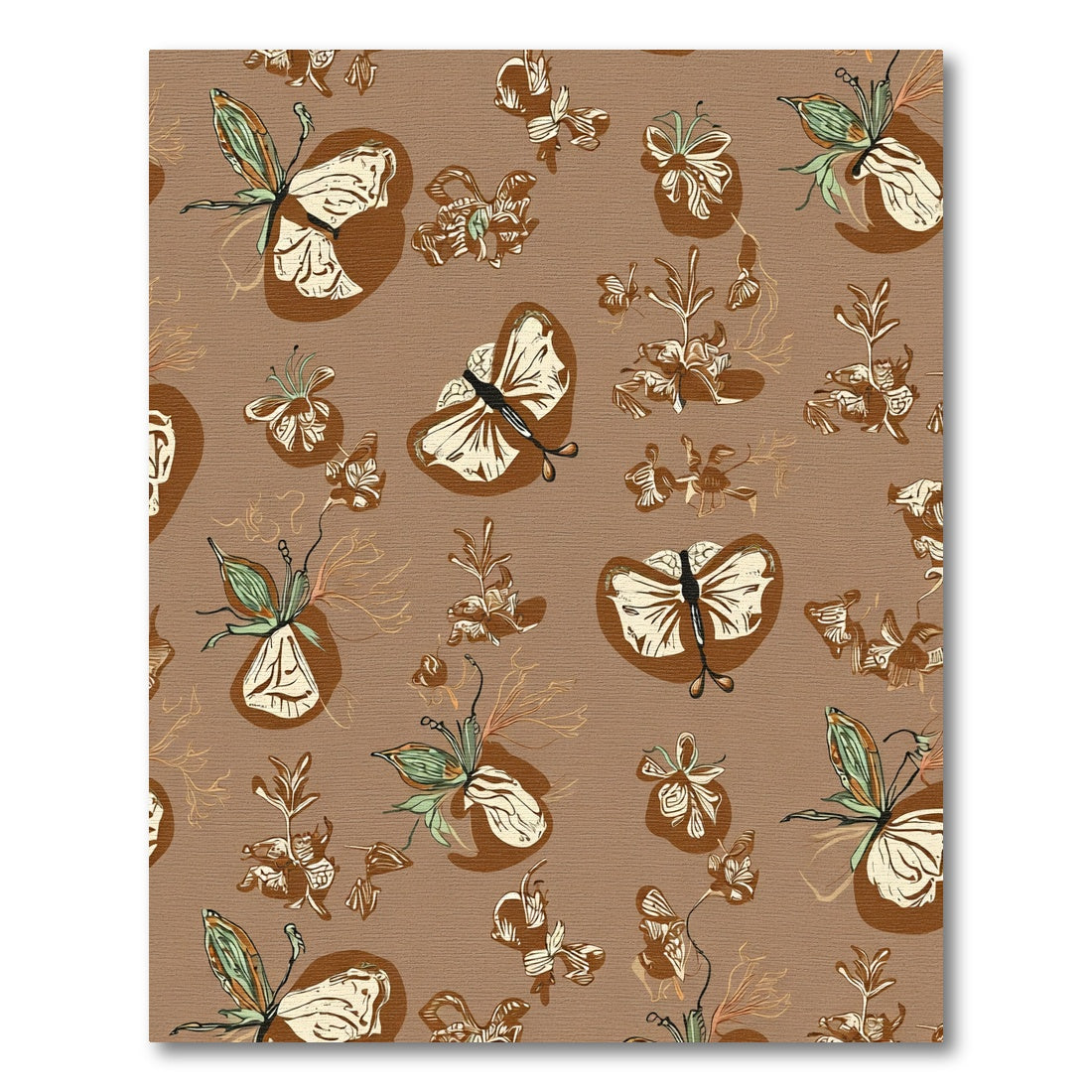 Earthy Brown Butterfly Garden Arrangement Rug