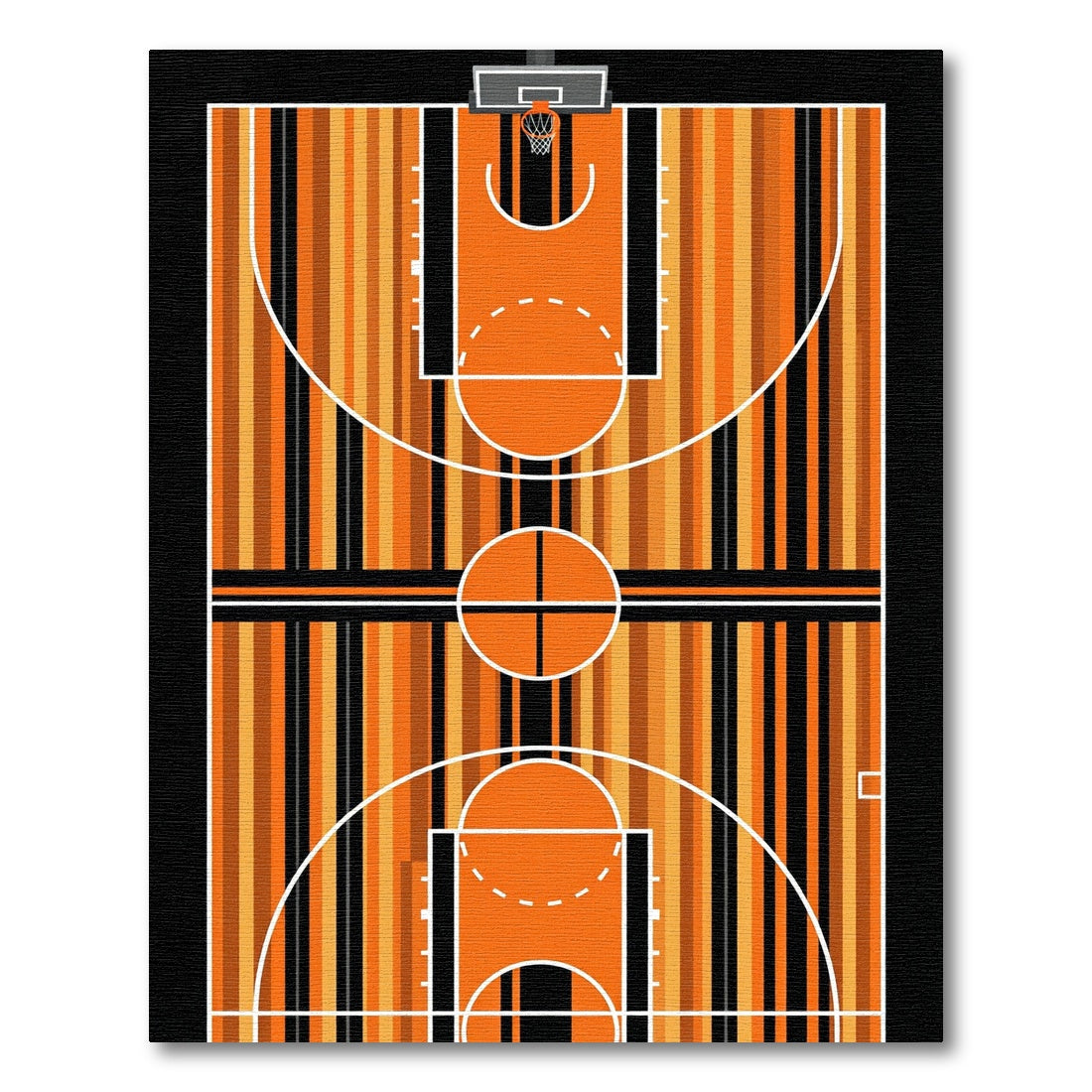Modern Basketball Court Orange Black Striped Area Rug