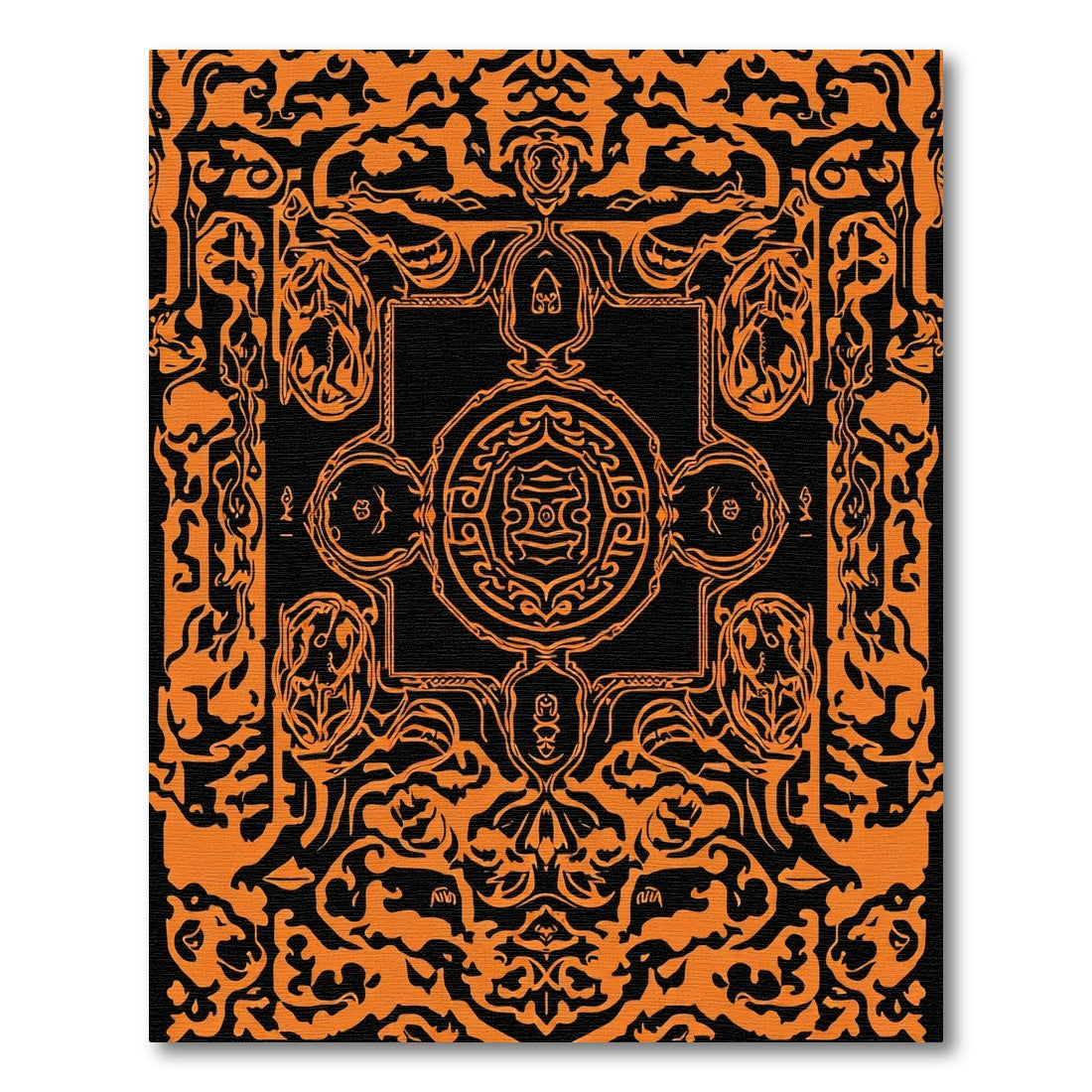 Orange Black Ornate Mandala Rug