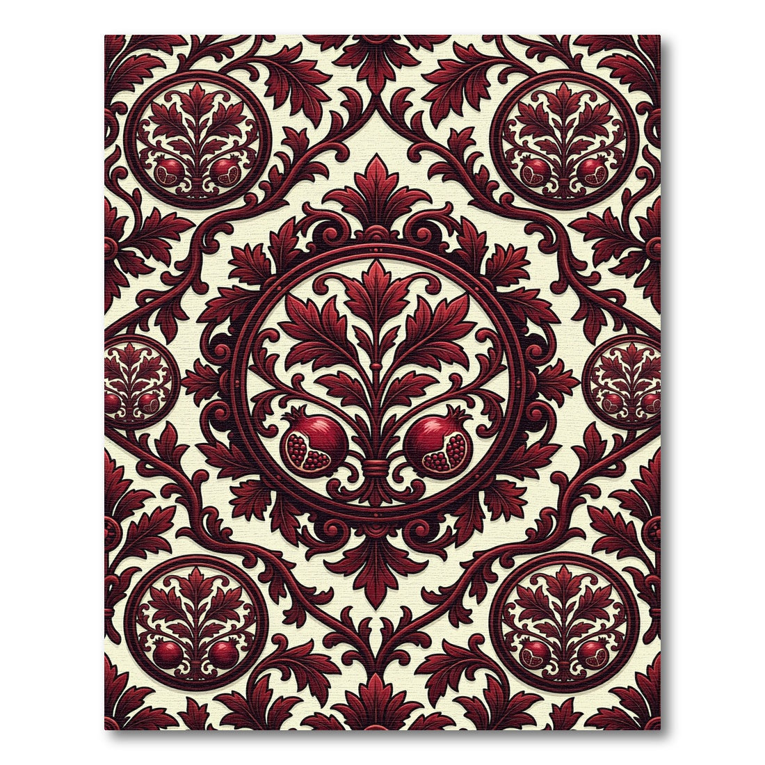 Deep Crimson Pomegranate Foliage Medallion Rug