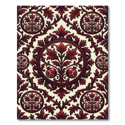 Deep Crimson Pomegranate Foliage Medallion Rug