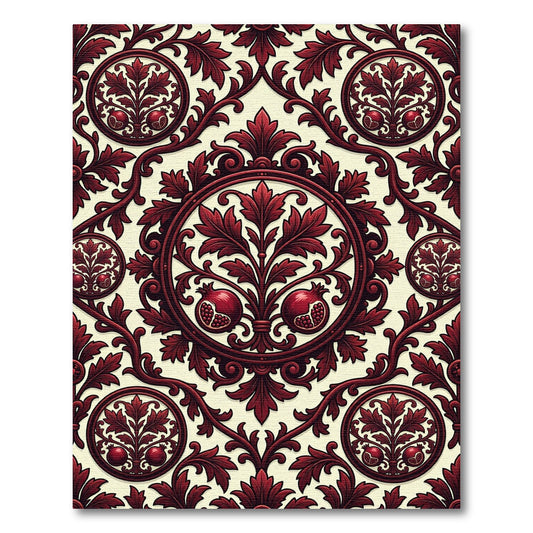 Deep Crimson Pomegranate Foliage Medallion Rug