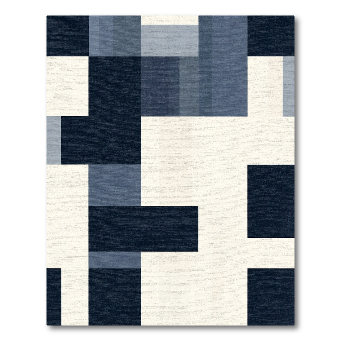 Modern Navy Blue Geometric Block Rug