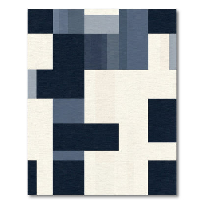 Modern Navy Blue Geometric Block Rug