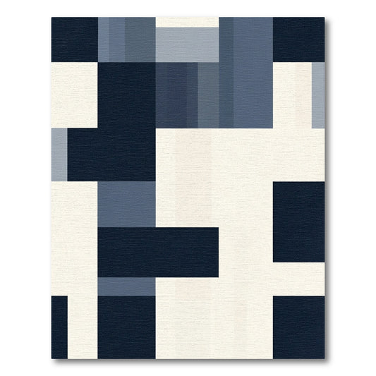 Modern Navy Blue Geometric Block Rug