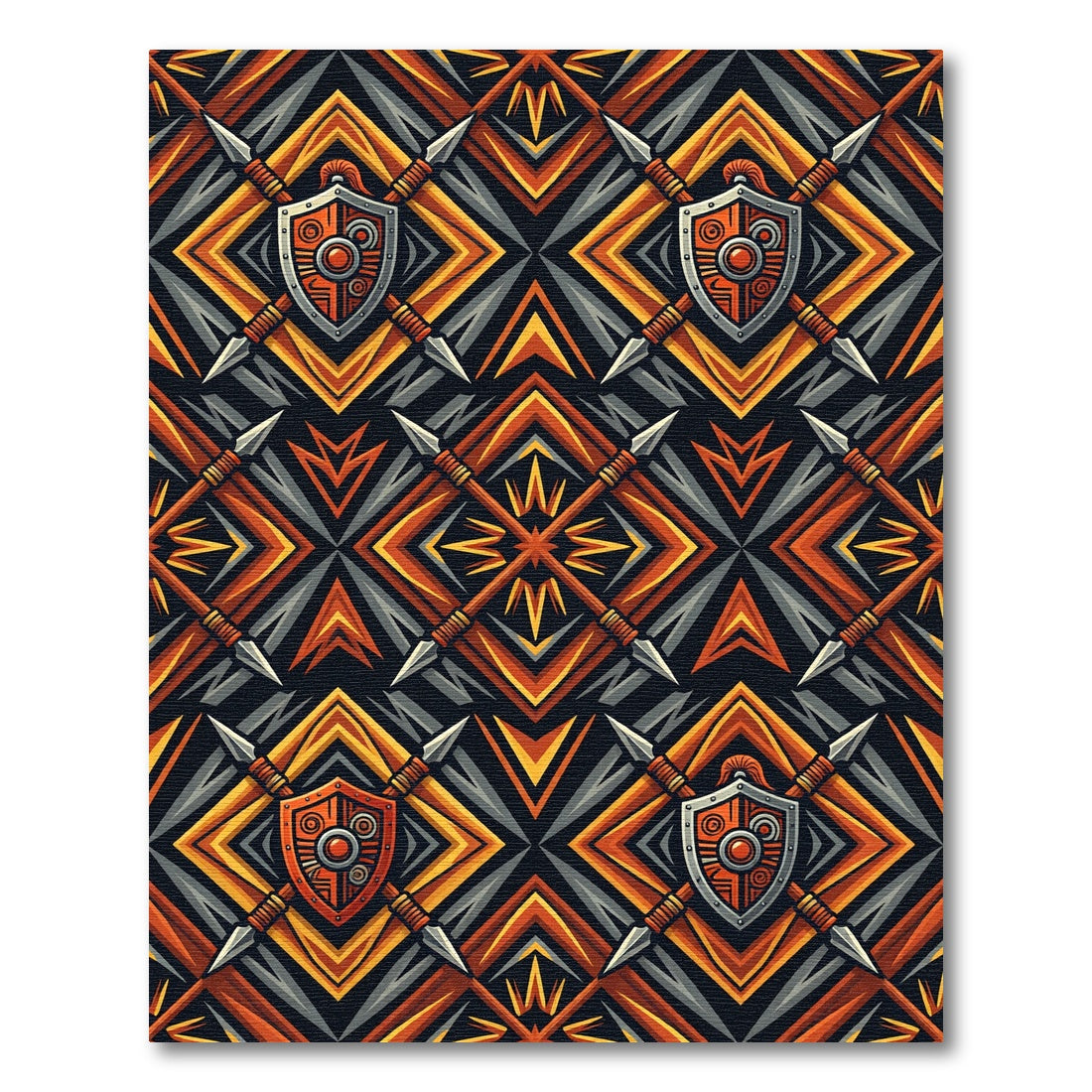 Tribal Spears Shield Orange Geometric Rug