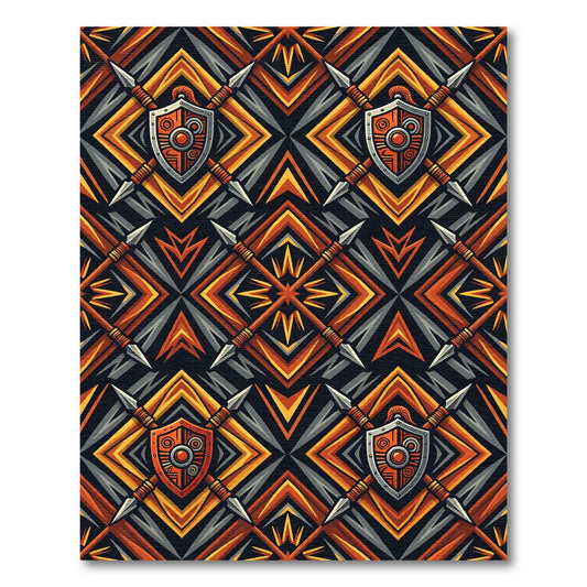Tribal Spears Shield Orange Geometric Rug