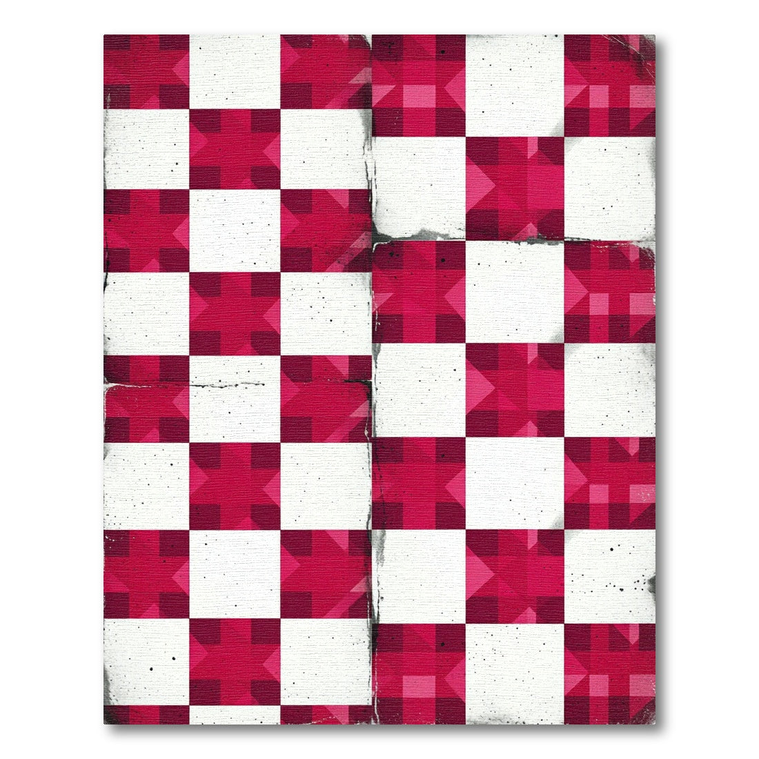 Crimson Geometric Checkered Star Rug