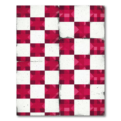 Crimson Geometric Checkered Star Rug