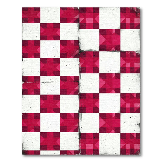 Crimson Geometric Checkered Star Rug