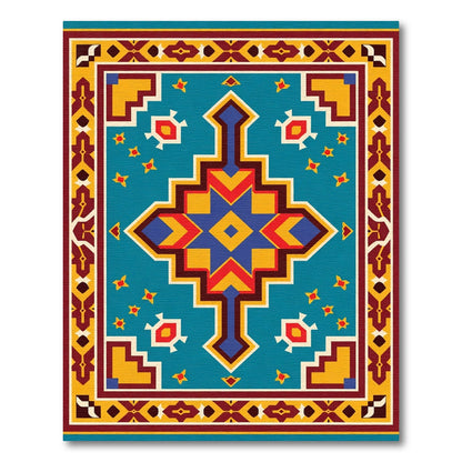Turquoise Red Yellow Geometric Central Medallion Rug